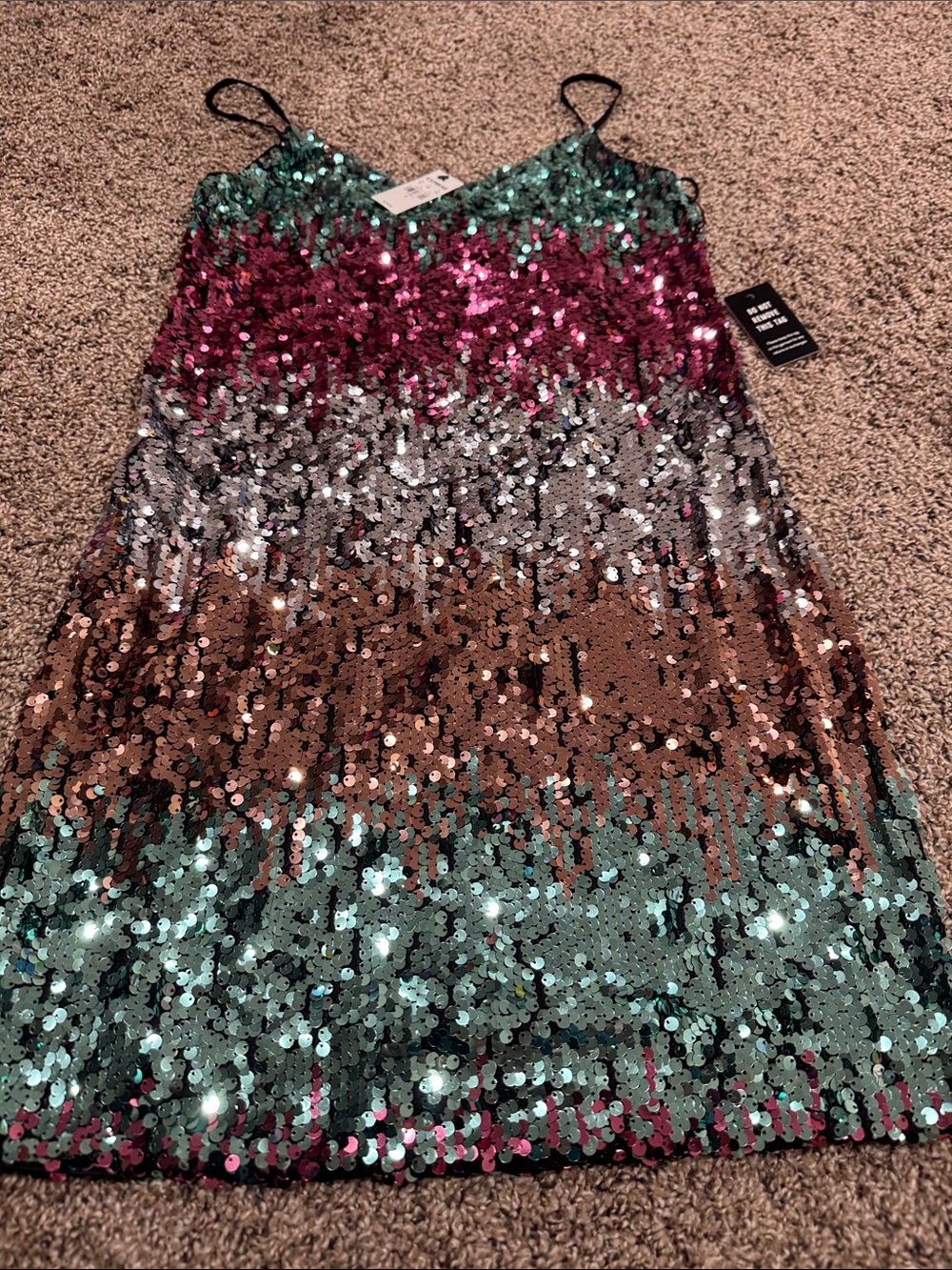 Express Multicolor Sequin Slip Dress - Teal, Pink, Silver, Bronze